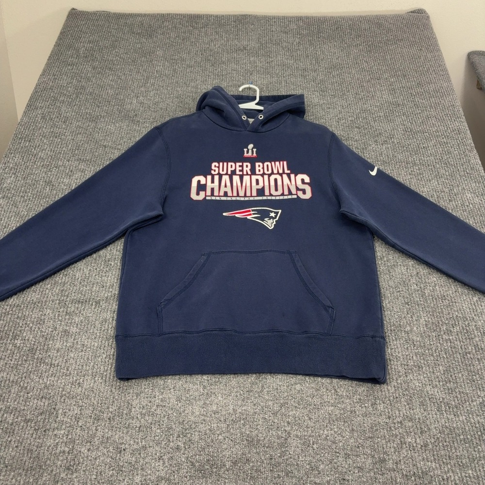 New England Patriots Nike Hoodie Mens L Blue Cotton Super Bowl LI Champions